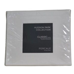 Hudson Park Collection Classic Percale Full Flat Sheet Egyptian Cotton White New